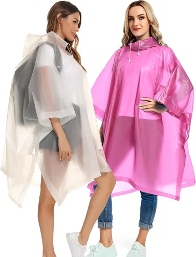 Vista 47 de Paquete de 2 ponchos de lluvia para adultos, reutilizables, impermeables, de supervivencia, emergencia, resistente, con capucha con cordón