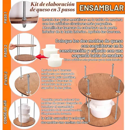 Vista 3 de PetriStor - Prensa para quesos de madera de 11 pulgadas de diámetro, guías de metal, molde de nogal y 2 quesos con pistón seguidor de 1.3 cuartos
