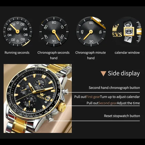 Vista 5 de OLEVS Mens Watches Luxury Dress Analog Quartz Gold Stainless Steel Wrist Watch Color Multifunction Chronograph Waterproof Date Wrist Watch for Mens
