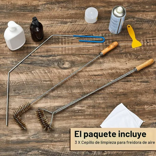 Vista 3 de Nuenen 3 herramientas de limpieza para freidoras que incluyen cepillo de limpieza en forma de L, varilla de limpieza profunda y cepillo de cesta