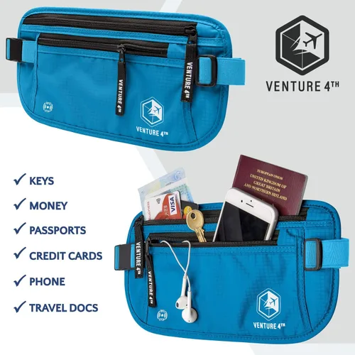 Vista 7 de VENTURE 4TH Cinturón de dinero de viaje, soporte delgado para pasaporte, bolsa de viaje con bloqueo RFID para proteger efectivo, tarjetas de crédito