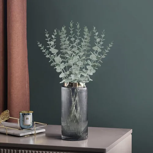 Vista 4 de GREENRAIN 24 piezas de tallo de eucalipto artificial de seda de eucalipto sintético, ramas de eucalipto falsas, plantas para bodas, fiestas, ramos