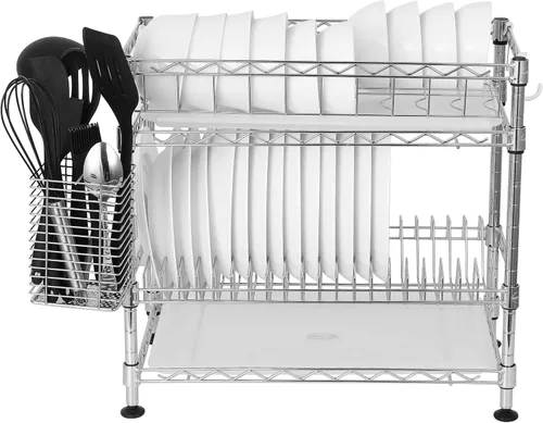Vista 6 de happimess DSH1002A Brooklyn - Escurridor de platos ajustable de 2 niveles con soporte para cubiertos, acero al carbono duradero para varios