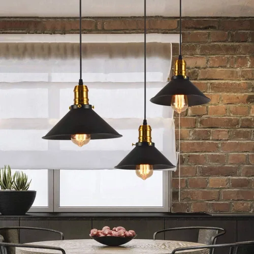 Vista 2 de Adjustable Horn Pendant Light Fixture - Retro Iron Chandelier for Living Room, Restaurant, Café, and Loft Spaces(Diameter: 22cm)