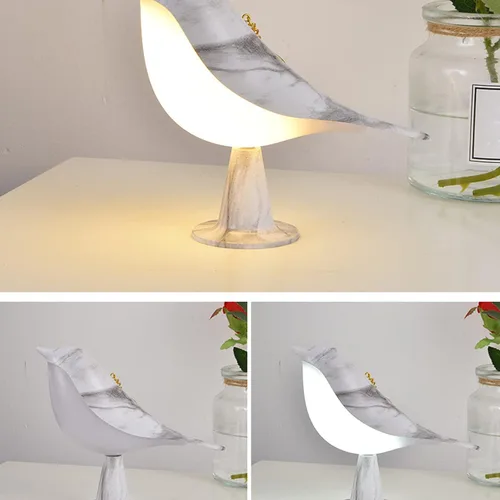 Vista 2 de Lámpara de mesa con control táctil de mesita de noche, lámparas de aroma, con forma de pájaro, lámpara de escritorio LED con puerto de carga USB, 3