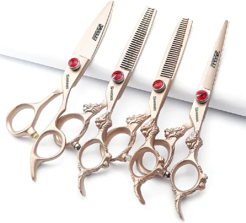 Vista 8 de 7/8/9 pulgadas oro rosa, plata 440c tijeras de pelo japonés salón peluquería y peluquería de adelgazamiento (oro rosa)