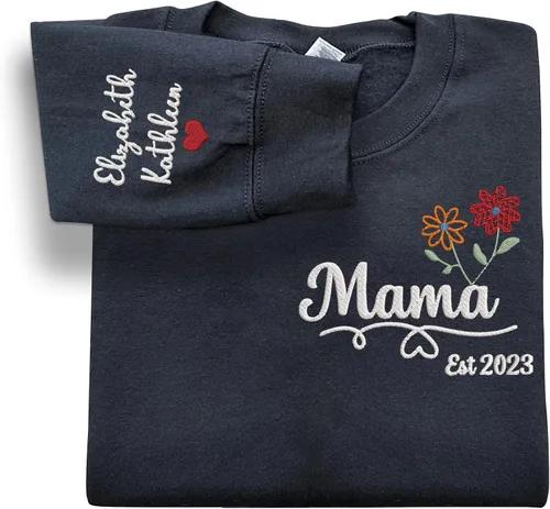 Vista 13 de NAZENTI Personalized Flower Sweatshirt for Women, Embroidered Grandma Gift G08.