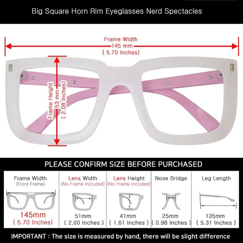 Vista 3 de ENCACC Lentes grandes con borde de bocina cuadrada Nerd lentes transparentes clásicos Geek