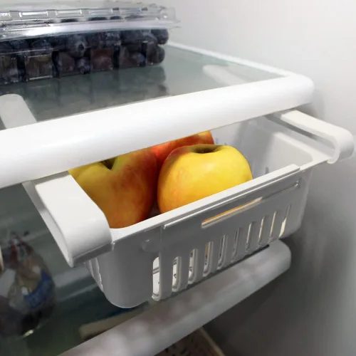 Vista 2 de Paquete de 2 cajones de almacenamiento ajustables para refrigerador, nevera, cocina, color blanco