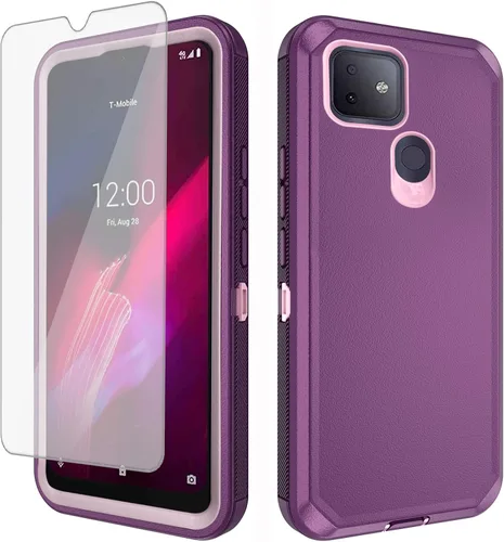 Vista 10 de Asuwish Funda para teléfono T-Mobile Revvl 4 Plus con protector de pantalla de vidrio templado y cubierta de celda híbrida a prueba de golpes, Negro