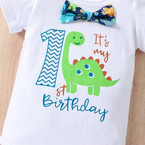 Vista 3 de Ropa divertida para el primer cumpleaños para bebé, ropa para bebé, con corbatín, mameluco, pantalones, conjunto de tirantes, trajes de pastel