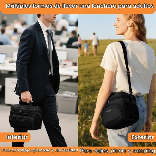 Vista 6 de Vankor Lonchera para Hombres y Mujeres, Bolsa de Almuerzo Aislada Reutilizable a Prueba de Fugas, Bolsa de Almuerzo Refrigerada con Correa Ajustable