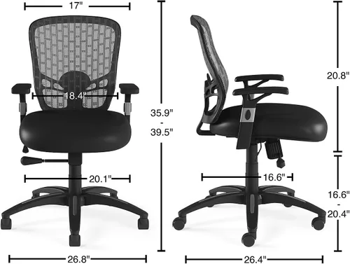 Vista 7 de STAPLES Silla de trabajo ergonómica, malla, negro, paquete de 2