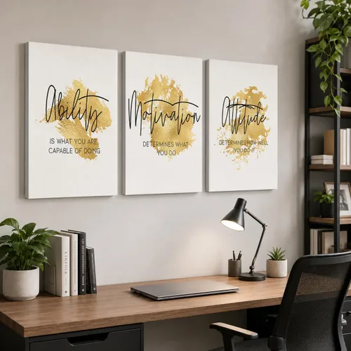 Vista 45 de Arte de pared inspirador de 3 piezas, imagen de refranes de plantas blancas, citas de trabajo y estadía, impresiones en lienzo para decoración