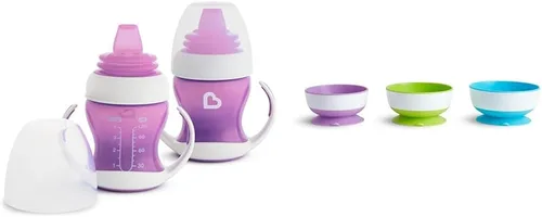 Vista 11 de Munchkin® Gentle™ Transition Sippy Trainer - Tazón de 4 onzas, paquete de 2, cuencos de succión azules y Stay Put™ para bebés y niños pequeños