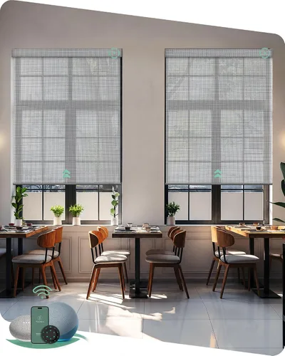 Vista 26 de Yoolax Persianas solares motorizadas que filtran la luz, persianas inteligentes con control remoto, funcionan con Alexa, persianas enrollables