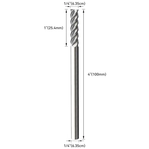 Vista 2 de HFS (R) Herramienta de corte de molino de extremo de carburo sólido 4 flauta 4 "longitud total, 1" longitud de corte, 1/4" de diámetro