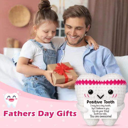 Vista 4 de Regalo de dientes de ganchillo para el día del padre de parte de hija, hijo, esposa, regalo de jubilación positivo para enfermeras, adultos