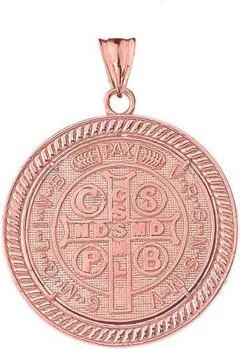 Vista 2 de Elegante medallón de oro rosa de 14 quilates con diamante de dos caras de San Benedicto