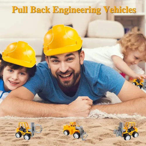 Vista 5 de Juuxncgv 24 vehículos de construcción pequeños, vehículos de figuras de juego, vehículos de ingeniería de tracción hacia atrás, vehículos
