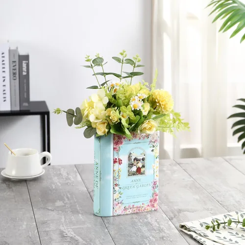 Vista 7 de Florero de cerámica para libros, florero de cerámica con forma de libro, jarrones de cerámica únicos para el hogar, oficina, dormitorio, sala