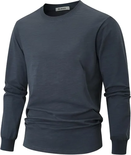 Vista 14 de KLIEGOU - Camiseta de cuello redondo para hombre, 100 % algodón, ajuste holgado, gruesa, de peso pesado