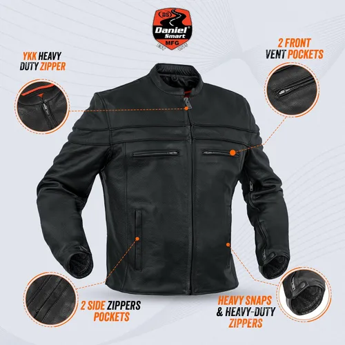 Vista 5 de Daniel Smart - Chaqueta de cuero negro para hombre, con cuello mandarín, con bolsillos interiores