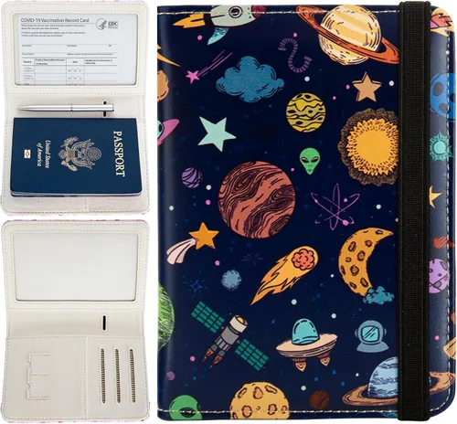 Vista 7 de Soporte para pasaporte para mujer, cartera de viaje con bloqueo RFID, funda de cuero para tarjetas, organizador de documentos de viaje, tarjetero