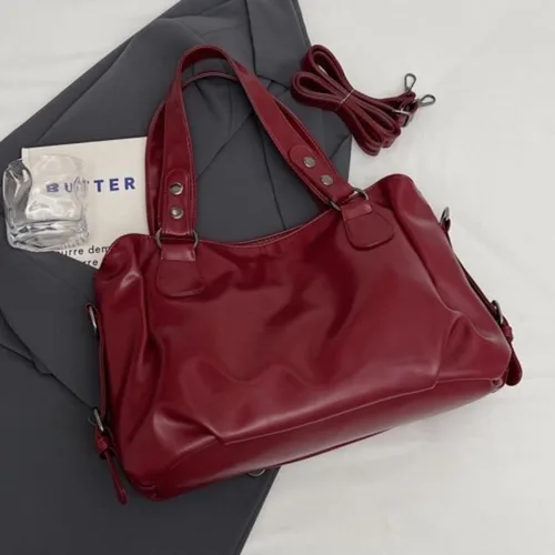 Vista 6 de Bolso de hombro espacioso de lujo femenino sólido clásico Crossbody estilo de gran capacidad suave PU bolso de mano otoño moda casual bolsos