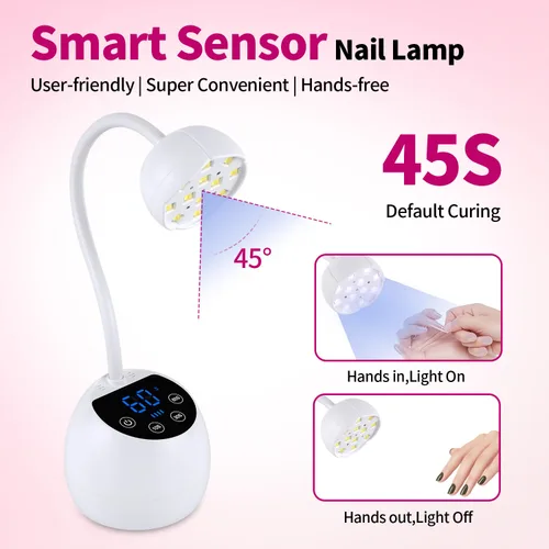 Vista 3 de Lámpara de uñas UV, cuello de cisne inalámbrico de 36 W, lámpara de curación de flash con 3 temporizadores y sensor automático para arte de uñas