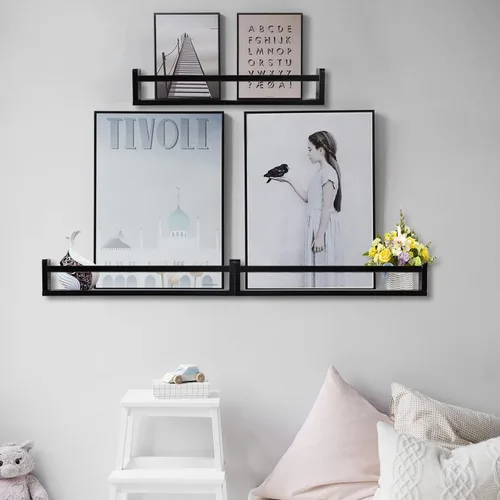 Vista 5 de AZSKY Estantes clásicos para libros de guardería, estantes flotantes de madera negra, estantería de pared para decoración de baño, cocina, especias