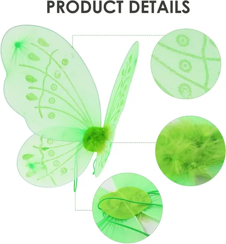 Vista 5 de Carkno Disfraz de princesa verde para niñas con alas de hada, diadema de flores, accesorios de disfraz, juego de rol de Halloween