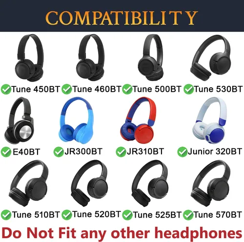 Vista 2 de SOULWIT Almohadillas de Repuesto para JBL Tune 450BT/Tune 460BT/Tune 500BT/Tune 510BT/Tune 520BT/JR 300BT/JR 310BT/E40BT/Junior 320BT, Cojines