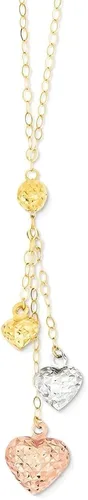 Vista 7 de Collar de cadena de extensión de 14 quilates con forma de corazón de oro blanco amarillo y amarillo de 2 pulgadas, dije de gota de amor, múltiples