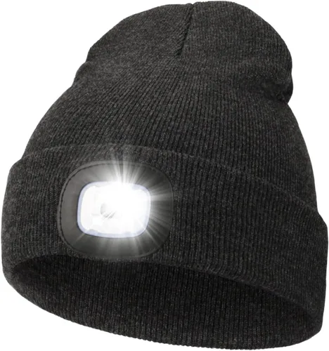 Vista 18 de MELASA Gorro unisex con luz, recargable por USB, manos libres, gorro LED, regalos de invierno para hombres Tinte amarillo albaricoque