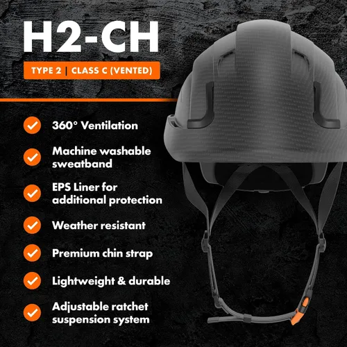 Vista 6 de Casco Protector Defender Safety H2, Casco Duro de Tipo 2 Clase C y E, Certificado ANSI Z89.1 y EN 12492