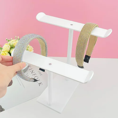 Vista 3 de Soporte para diadema, soporte organizador de diadema acrílica, almacenamiento de accesorios para el cabello (2 niveles y 2 paneles)