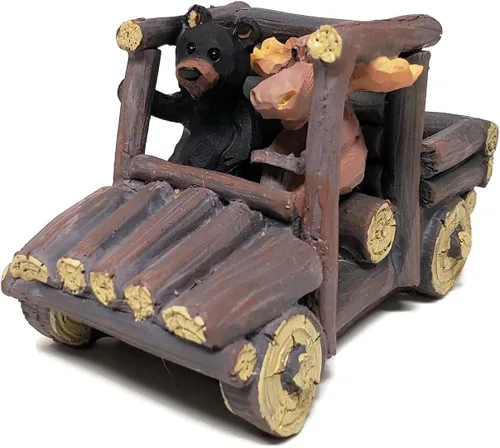 Vista 2 de Figura decorativa de oso y alce en tronco UTV SXS lado a lado