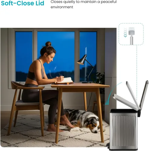 Vista 4 de Home Zone Living - Cubo de basura pequeño de 3 galones con tapa y pedal para pisar, de acero inoxidable con diseño estriado delgado para el hogar