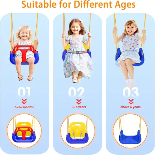 Vista 5 de Juego de columpios 3 en 1 para niños pequeños, columpio plegable con soporte, para interiores y exteriores, columpios multifuncionales para patio