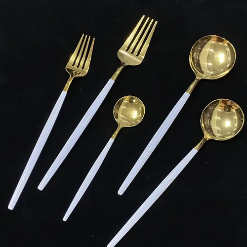 Vista 3 de Cubiertos de oro blanco pulido brillante, diseño ligero, 36 piezas de acero inoxidable, juego de cubiertos de servicio para 6, incluyendo tenedores