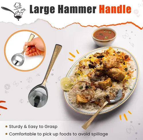 Vista 3 de Juego de 4 cucharas de servir con mango de cobre martillo, cucharas para vajilla y utensilios de servir, herramientas antideslizantes para cocina