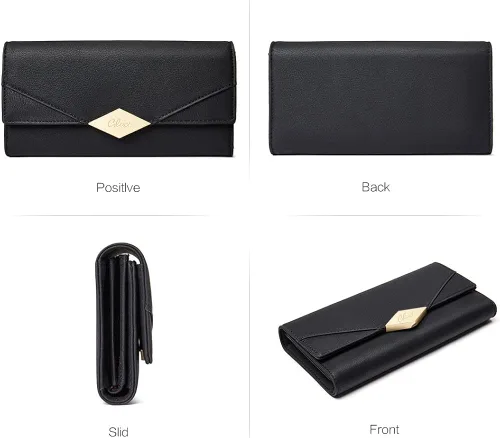 Vista 6 de Cartera de cuero suave para mujer con tres pliegues y organizador de tarjetas