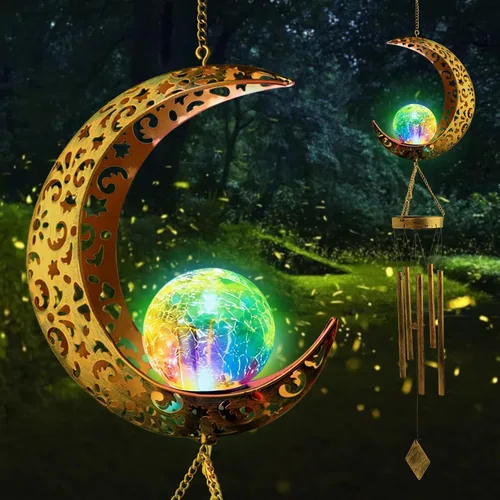 Vista 14 de Solar Wind Chimes Sun Decor Gift for Women Cracked Glass Light Wind Chime