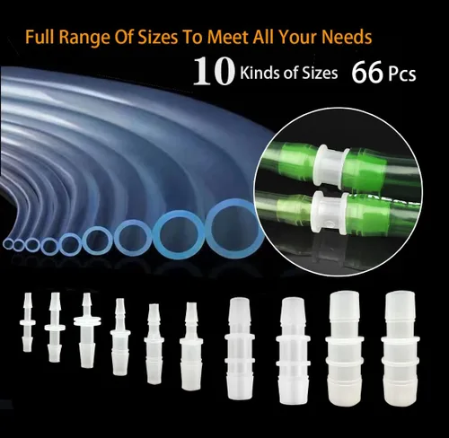 Vista 3 de 66 piezas de accesorios de púas de manguera, reductor de púas, conectores de tubería empalmadora para aire líquido, ID1/2"x1/4", 1/2"x3/8