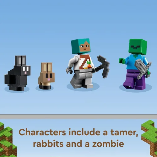 Vista 5 de Lego 21181 Minecraft The Ranch Rabbit, juego de construcción, juguete para niños a partir de 8 años con figuras entrenador, zombi, animales