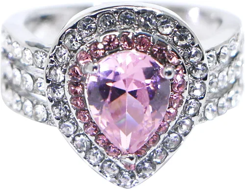 Vista 2 de Anillo de plata de ley 925 con diamantes de imitación rosa brillante con forma de gotas de agua, circonita cúbica, anillo de compromiso