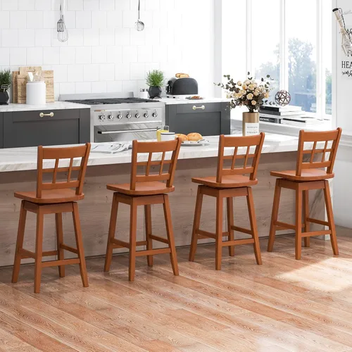 Vista 4 de Giantex Juego de 2 taburetes de bar de 24.5 pulgadas, taburetes de bar giratorios de granja con respaldo hueco de 6 rejillas y asiento ergonómico
