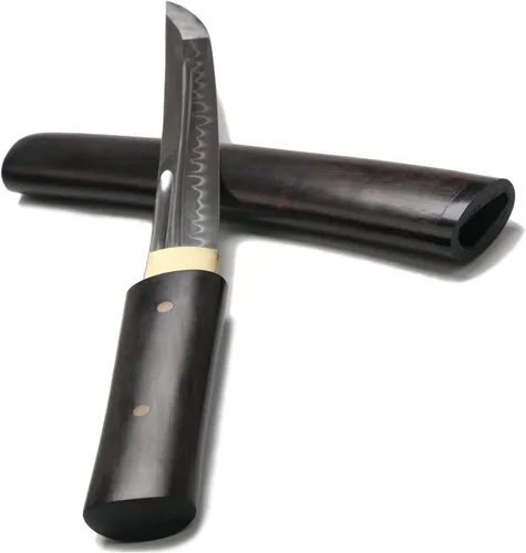 Vista 2 de siwode Katana corta y afilada hecha a mano, espada real samurái ninja japonesa (T10 templada) de 15 pulgadas