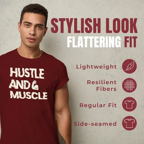 Vista 2 de HVL-Well Camisetas Hustle & Muscle para hombre (suavidad de la tela con material de poliéster)